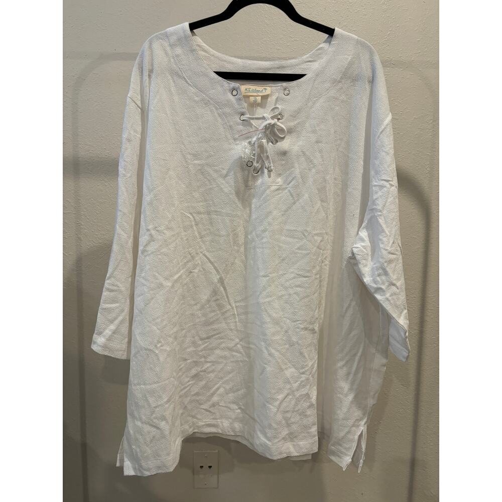 KS ISLAND Womens 3XL Tunic Blouse Top White Plus Size